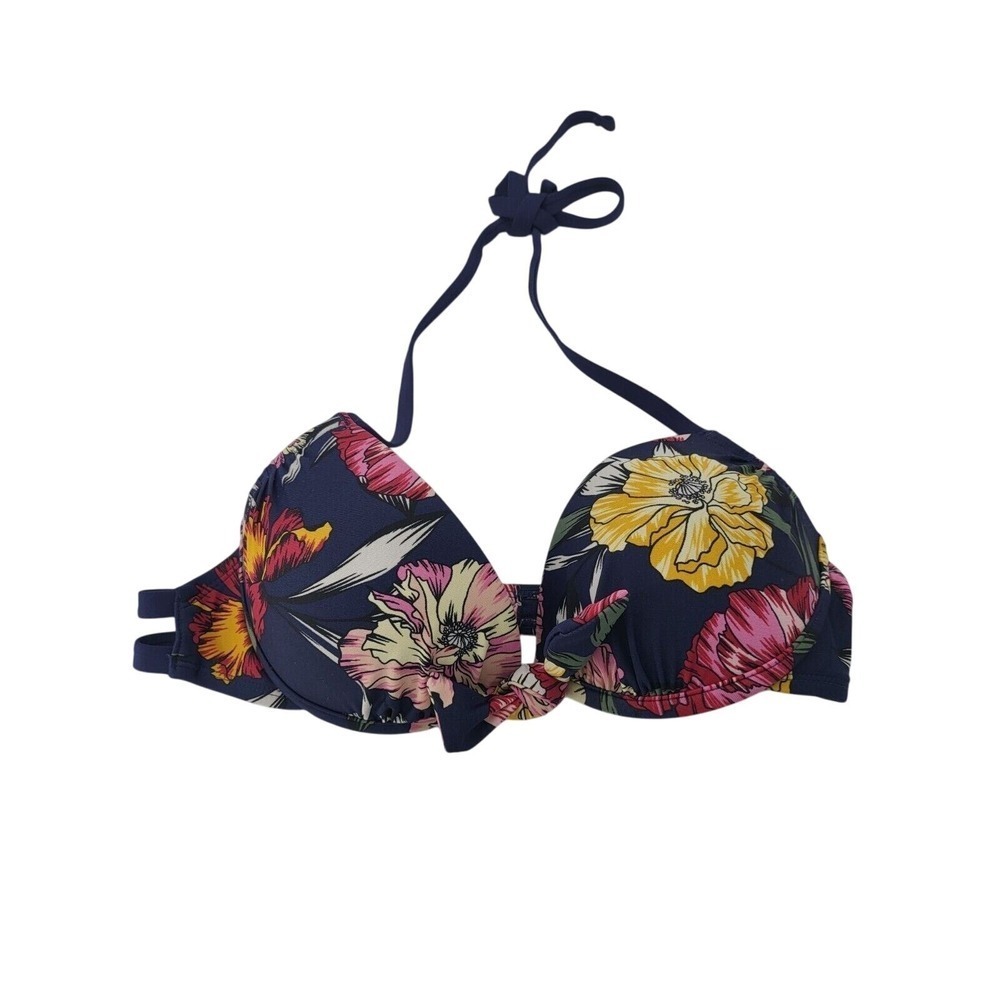 Kona Sol Swim Top Small Womens Blue Multicolor Floral Print Padded Underwired‎